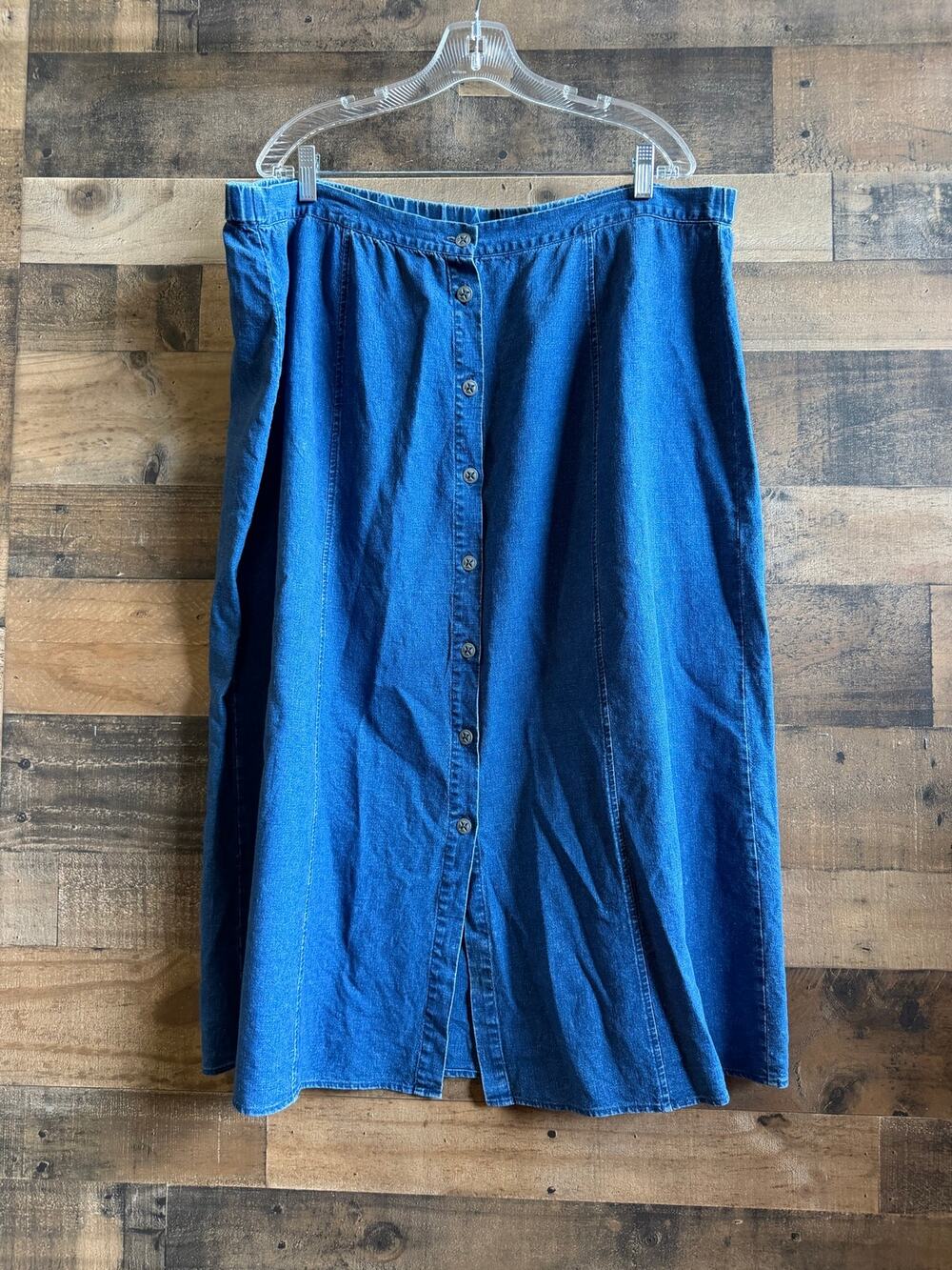 Requirements Woman Linen Cotton Denim Skirt-Size 20W -Button Front/Elastic Back